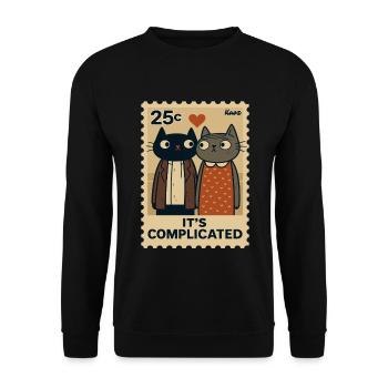 Verliebte Katzen mit rotem Herz - Unisex Pullover - Schwarz - Vorne - Alina (178cm) & Michal (187cm)