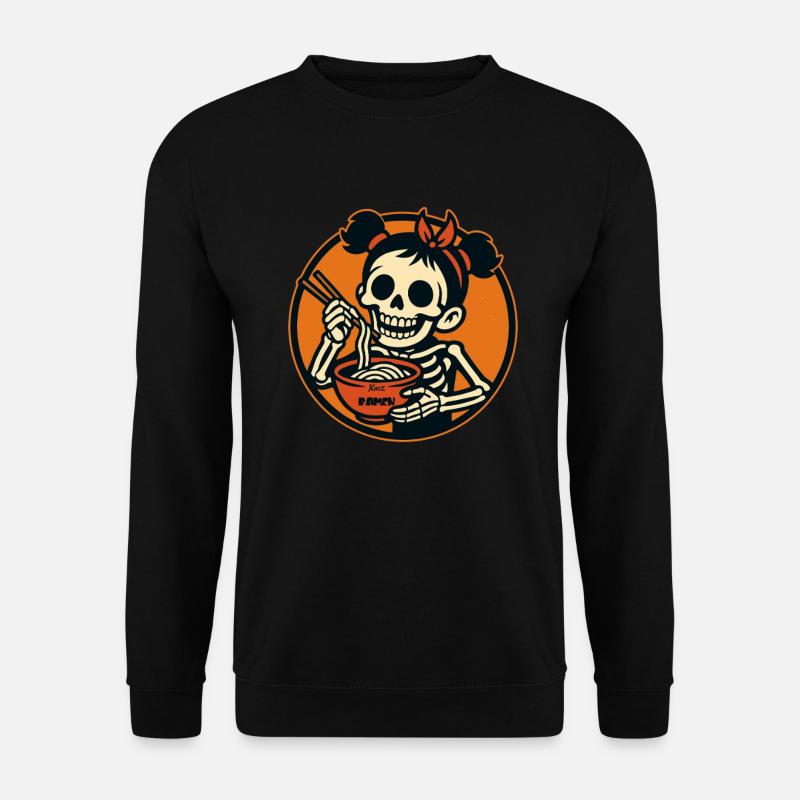 Skelett-Cartoon Mädchen isst Ramen Nudeln - Unisex Pullover - Schwarz