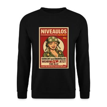 Comicfrau mit Helm im Magazin-Stil - Unisex Pullover - Schwarz - Vorne - Alina (178cm) & Michal (187cm)
