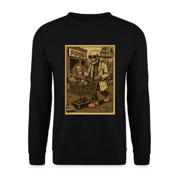Skeleton with shopping cart and drink - Unisex Sweatshirt - black - Front - Alina (178cm) & Michal (187cm)