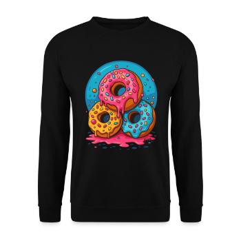 Drei bunte Donuts mit Glasur und Streuseln - Unisex Pullover - Schwarz - Vorne - Alina (178cm) & Michal (187cm)