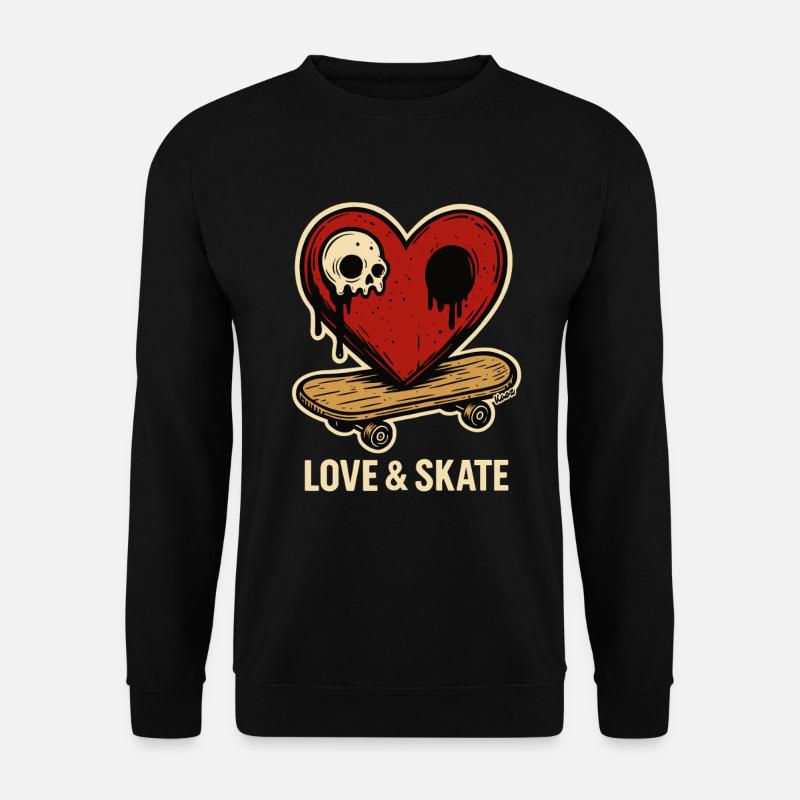 Heart with skull on skateboard - Unisex Sweatshirt - black