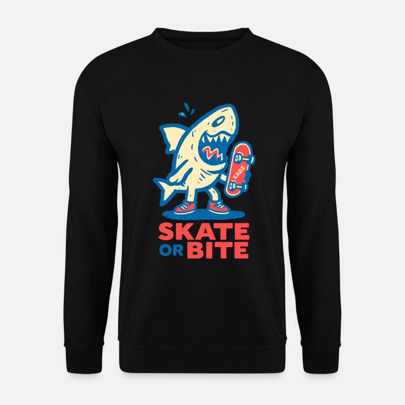 Comic-Hai mit Skateboard und Spruch - Unisex Pullover - Schwarz
