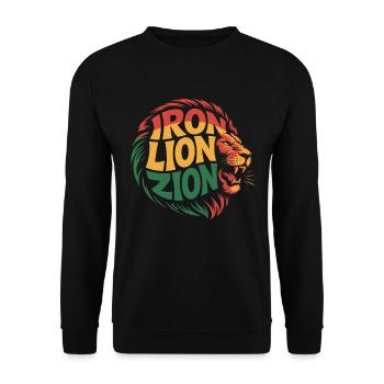 Löwenkopf mit „Eiserner Löwe Zion“ in Rasta-Farben - Unisex Pullover - Schwarz - Vorne - Alina (178cm) & Michal (187cm)
