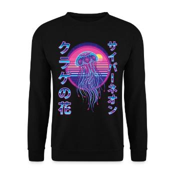 Retro Jellyfish Vaporwave Synthwave - Unisex Sweatshirt - black - Front - Alina (178cm) & Michal (187cm)