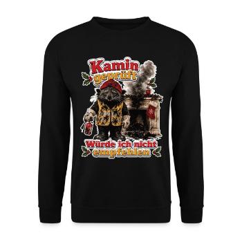 Kamin geprüft, Würde ich nicht empfehlen - Unisex Pullover - Schwarz - Vorne - Alina (178cm) & Michal (187cm)