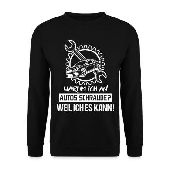 Warum ich Autos schraube KFZ_Mechaniker - Unisex Pullover - Schwarz - Vorne - Alina (178cm) & Michal (187cm)