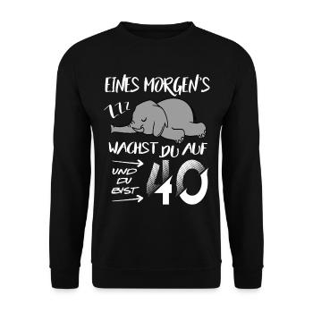 40 Jahre Elefant wacht auf ZZZ Schlafen Geburtstag - Unisex Pullover - Schwarz - Vorne - Alina (178cm) & Michal (187cm)