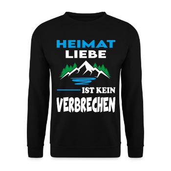 Heimatliebe ist kein Verbrechen Sprüche Berge - Unisex Pullover - Schwarz - Vorne - Alina (178cm) & Michal (187cm)