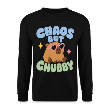 Capybara mit Herzbrille – Chaos But Chubby - Unisex Pullover - Schwarz - Vorne - Alina (178cm) & Michal (187cm)