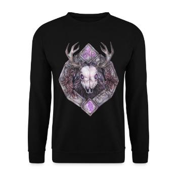 Runen Steinkreis Kelten Geweih Schädel Wendigo - Unisex Pullover - Schwarz - Vorne - Alina (178cm) & Michal (187cm)