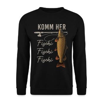 Komm her Fischi Angler Rute Karpfen Wasser - Unisex Pullover - Schwarz - Vorne - Alina (178cm) & Michal (187cm)
