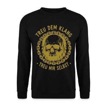 Schädel im Kettenkreis – Treu dem Klang - Unisex Pullover - Schwarz - Vorne - Alina (178cm) & Michal (187cm)
