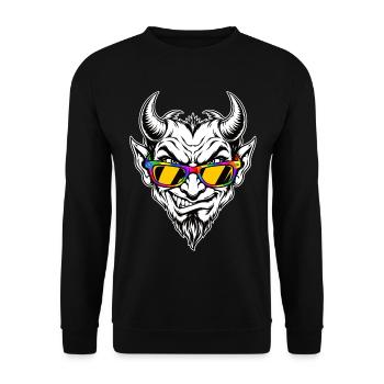 Dämon mit Brille - Unisex Pullover - Schwarz - Vorne - Alina (178cm) & Michal (187cm)