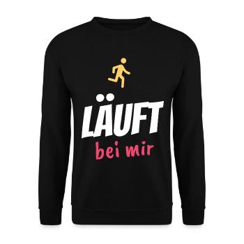 Läuft bei mir – Jugendsprache Spruch - Unisex Pullover - Schwarz - Vorne - Alina (178cm) & Michal (187cm)