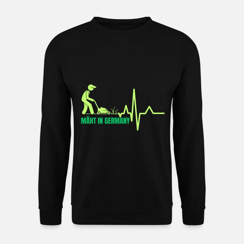 Rasenmäher Gartenspruch: Mäht in Germany - Unisex Pullover - Schwarz