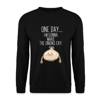 Zwiebel Gemüse Heulsuse Geschenkidee - Unisex Pullover - Schwarz - Vorne - Alina (178cm) & Michal (187cm)