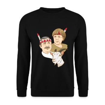 Erdogan Merkel Ziege Satire Indianer Politiker - Unisex Pullover - Schwarz - Vorne - Alina (178cm) & Michal (187cm)