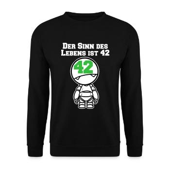 Lebenssinn 42 Anhalter Galaxis Film Nerd Geschenk - Unisex Pullover - Schwarz - Vorne - Alina (178cm) & Michal (187cm)