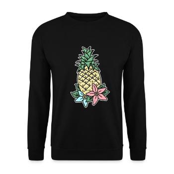 Orchidee Ananas Kahlo Kunst Hawaii Geschenkidee - Unisex Pullover - Schwarz - Vorne - Alina (178cm) & Michal (187cm)