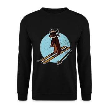 Ski Schnee Winter Hund Haus Tier Haustier Geschenk - Unisex Pullover - Schwarz - Vorne - Alina (178cm) & Michal (187cm)