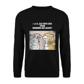 Katzen Hörgerät Hörgeräteakustiker Geschenk - Unisex Pullover - Schwarz - Vorne - Alina (178cm) & Michal (187cm)