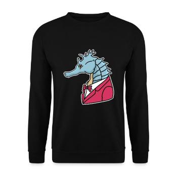 Seepferdchen Smoking Fisch Ozean Geschenk - Unisex Pullover - Schwarz - Vorne - Alina (178cm) & Michal (187cm)