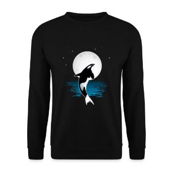 Orca Schwertwal Mond Wal Meer Ozean Geschenk - Unisex Pullover - Schwarz - Vorne - Alina (178cm) & Michal (187cm)