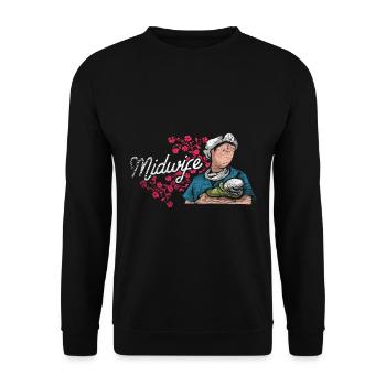 Hebamme Geschenk - Unisex Pullover - Schwarz - Vorne - Alina (178cm) & Michal (187cm)
