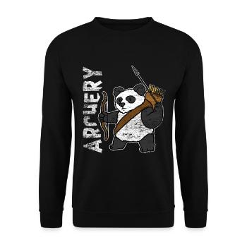 Panda Bogenschießen Geschenk - Unisex Pullover - Schwarz - Vorne - Alina (178cm) & Michal (187cm)