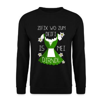 Zefix Wo Zum Deifi Is Mei Dirndl Spaß - Unisex Pullover - Schwarz - Vorne - Alina (178cm) & Michal (187cm)