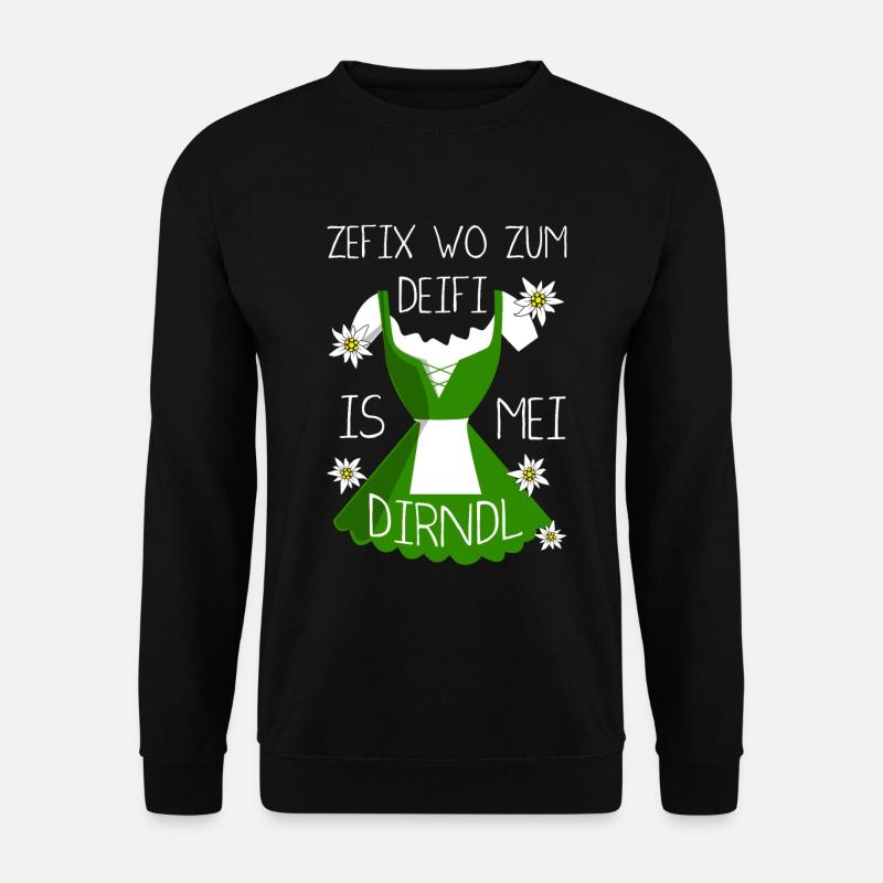 Zefix Wo Zum Deifi Is Mei Dirndl Spaß - Unisex Pullover - Schwarz