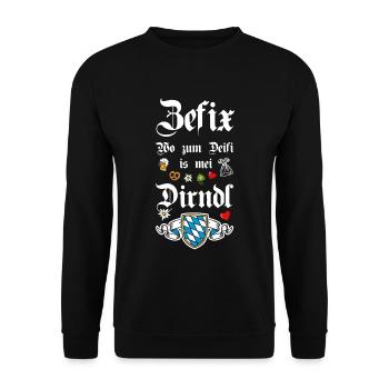 Zefix Wo Zum Deifi Is Mei Dirndl Spaß - Unisex Pullover - Schwarz - Vorne - Alina (178cm) & Michal (187cm)
