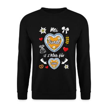 Mei Dirndl Is Z Kloa Für Zwoa Wiesn - Unisex Pullover - Schwarz - Vorne - Alina (178cm) & Michal (187cm)