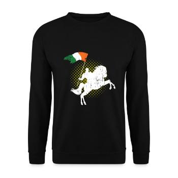 Irland Ritter Pferd Fahne - Unisex Pullover - Schwarz - Vorne - Alina (178cm) & Michal (187cm)