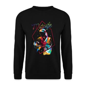 Hebamme Geschenk - Unisex Pullover - Schwarz - Vorne - Alina (178cm) & Michal (187cm)