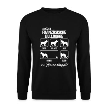 Französische Bulldogge Hund Hundefreund Geschenk - Unisex Pullover - Schwarz - Vorne - Alina (178cm) & Michal (187cm)