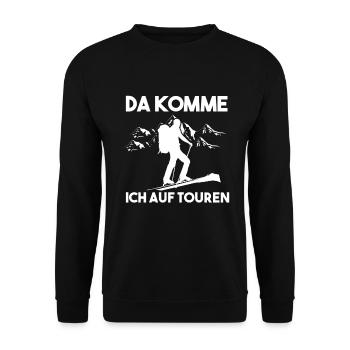 Skitour Skibergsteigen Tiefschnee Winter Geschenk - Unisex Pullover - Schwarz - Vorne - Alina (178cm) & Michal (187cm)