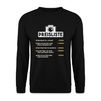 Preisliste Fotograf Kamera Fotografin Geschenk - Unisex Pullover - Schwarz - Vorne - Alina (178cm) & Michal (187cm)