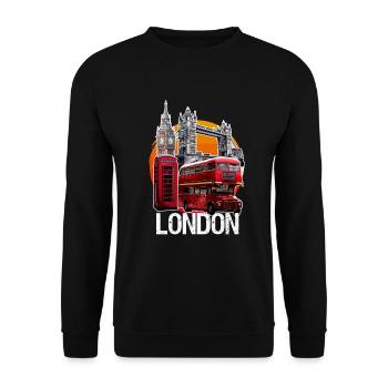 London Doppeldecker Telefonzelle Big Ben Bridge - Unisex Pullover - Schwarz - Vorne - Alina (178cm) & Michal (187cm)
