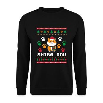 Shiba Inu Ugly Christmas Strickmuster Geschenk - Unisex Pullover - Schwarz - Vorne - Alina (178cm) & Michal (187cm)