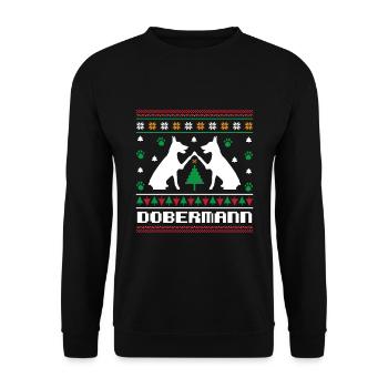 Ugly Christmas Doberman Christmas knitting pattern - Unisex Sweatshirt - black - Front - Alina (178cm) & Michal (187cm)