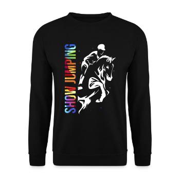 Show Jumping Springreiten Reiten - Unisex Pullover - Schwarz - Vorne - Alina (178cm) & Michal (187cm)
