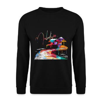 Malediven Geschenk - Unisex Pullover - Schwarz - Vorne - Alina (178cm) & Michal (187cm)
