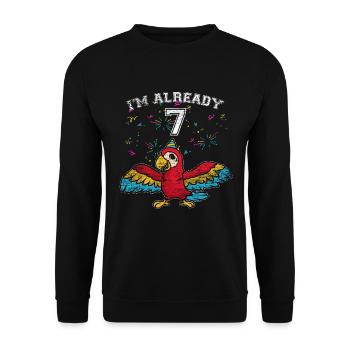 7th parrot birthday - Unisex Sweatshirt - black - Front - Alina (178cm) & Michal (187cm)
