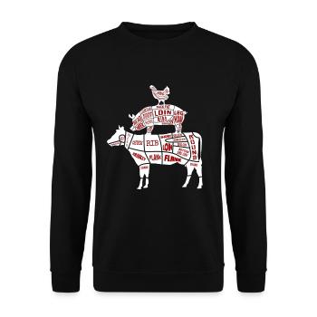 Grillen Fleischteile Huhn Schwein Rind - Unisex Pullover - Schwarz - Vorne - Alina (178cm) & Michal (187cm)