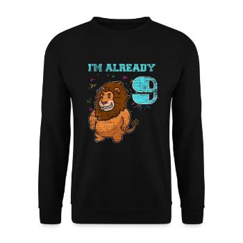 Lion 9th birthday children's birthday - Unisex Sweatshirt - black - Front - Alina (178cm) & Michal (187cm)