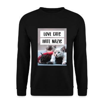 Anti Nazi Love Cats Hate Nazis - Unisex Sweatshirt - black - Front - Alina (178cm) & Michal (187cm)