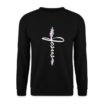 Jesus cross lettering with flowers - Unisex Sweatshirt - black - Front - Alina (178cm) & Michal (187cm)