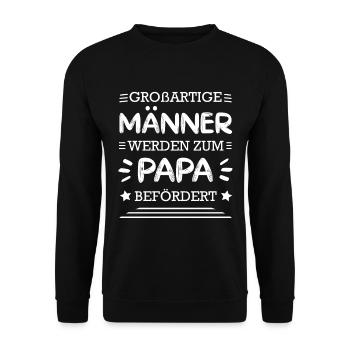 Großartige Männer Papa Befördert - Unisex Pullover - Schwarz - Vorne - Alina (178cm) & Michal (187cm)